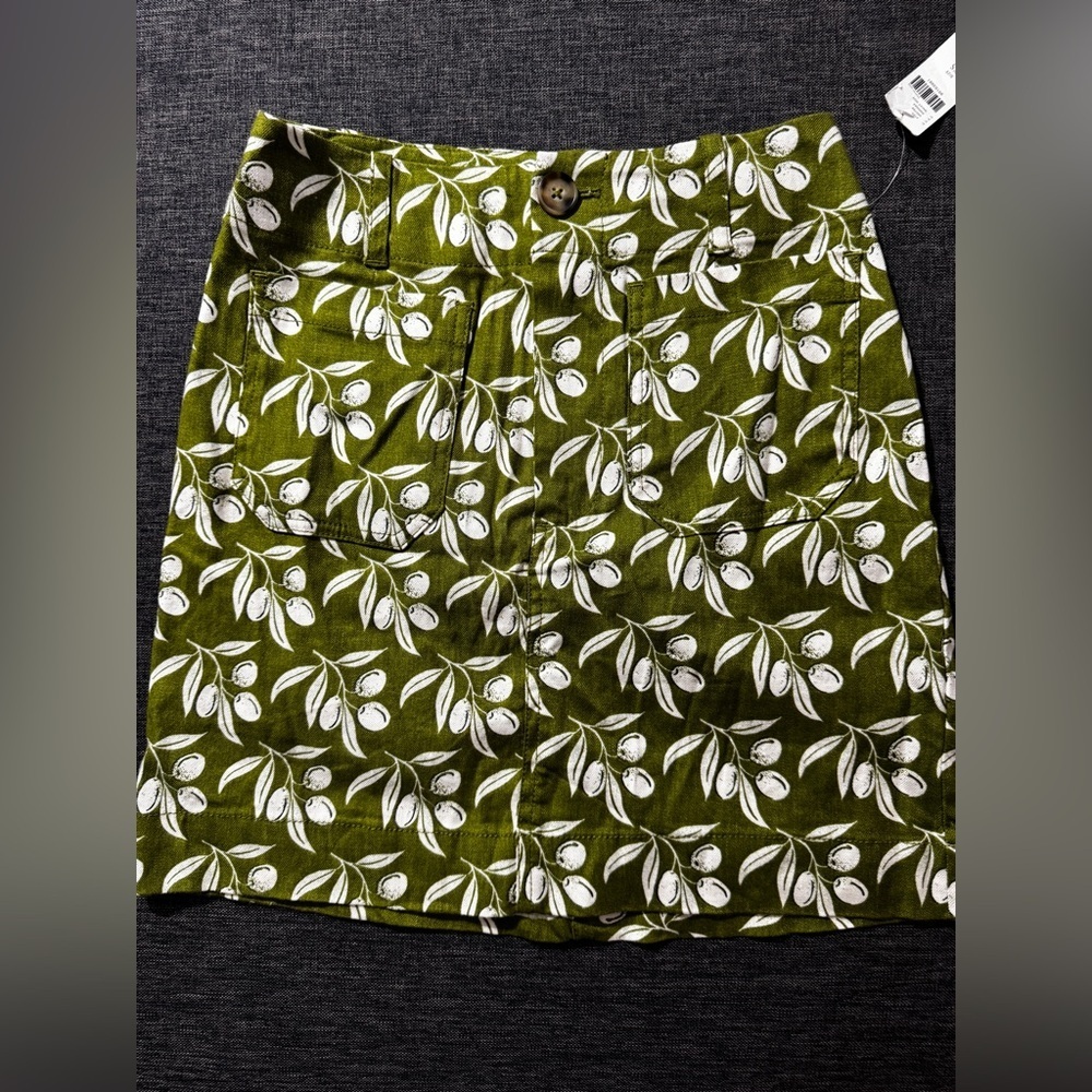 New Anthropologie The Colette Linen Mini Skirt Printed High Rise Green White XS - Picture 5 of 12